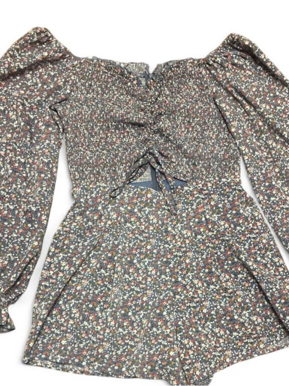 She + Sky Floral Off-Shoulder Romper in Navy Multi